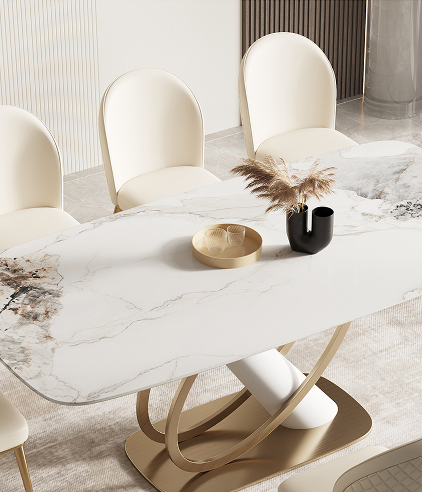 Rectangle agate stone dining table Italian style light luxury home marble table Nordic style restaurant minimalist rectangular dining table and chair combination Hot-sale European luxury Can customized dining room table restaurant dinning table set stainless steel marble dining tables